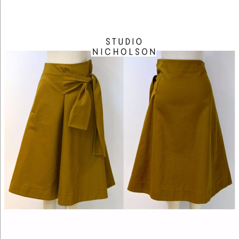 Studio Nicholson ochre cotton canvas midi skirt 0